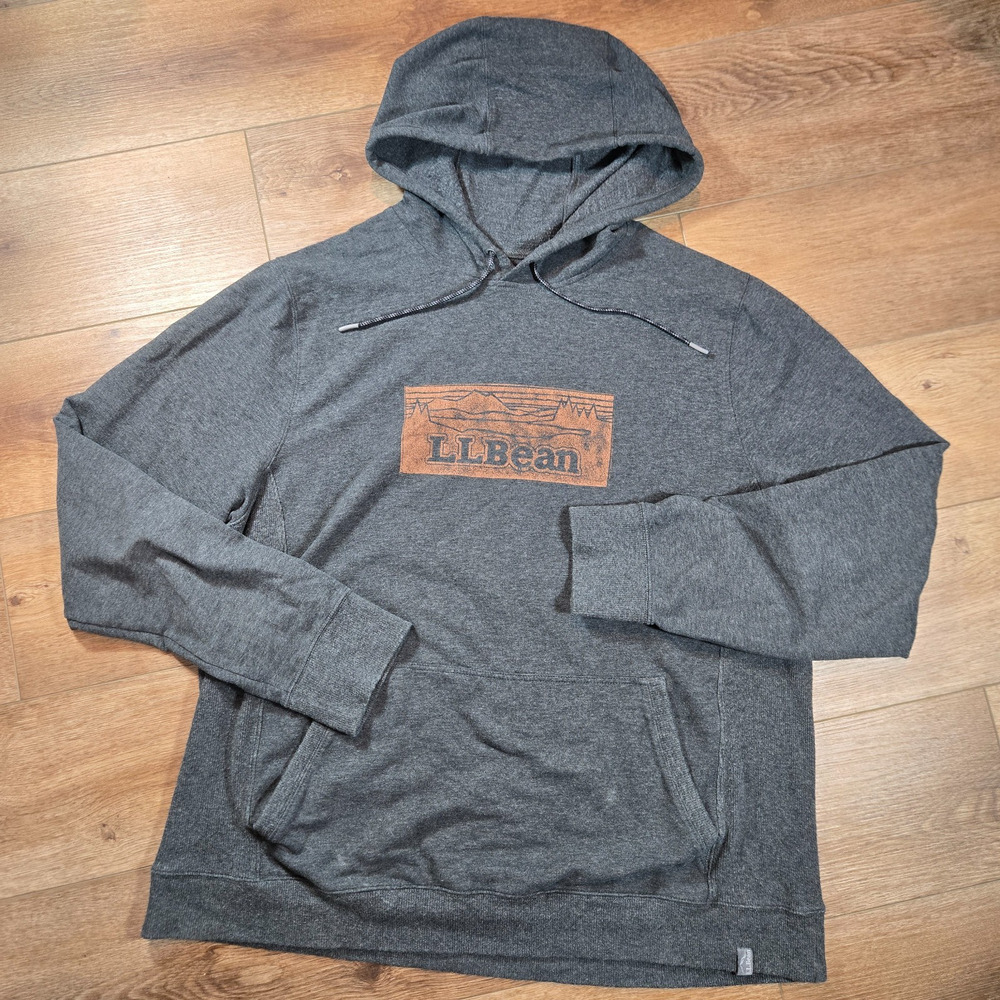 LL Bean Comfort Camp Hoodie XL Tall Gray Mountain Logo Pullover Outdoor